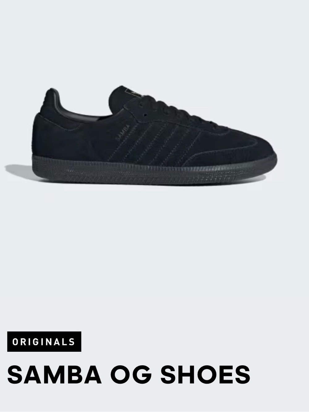 Adidas Samba OG black suede with gold detail. Size US 7